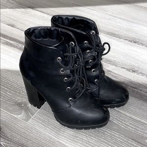 Black Lace-Up Booties
